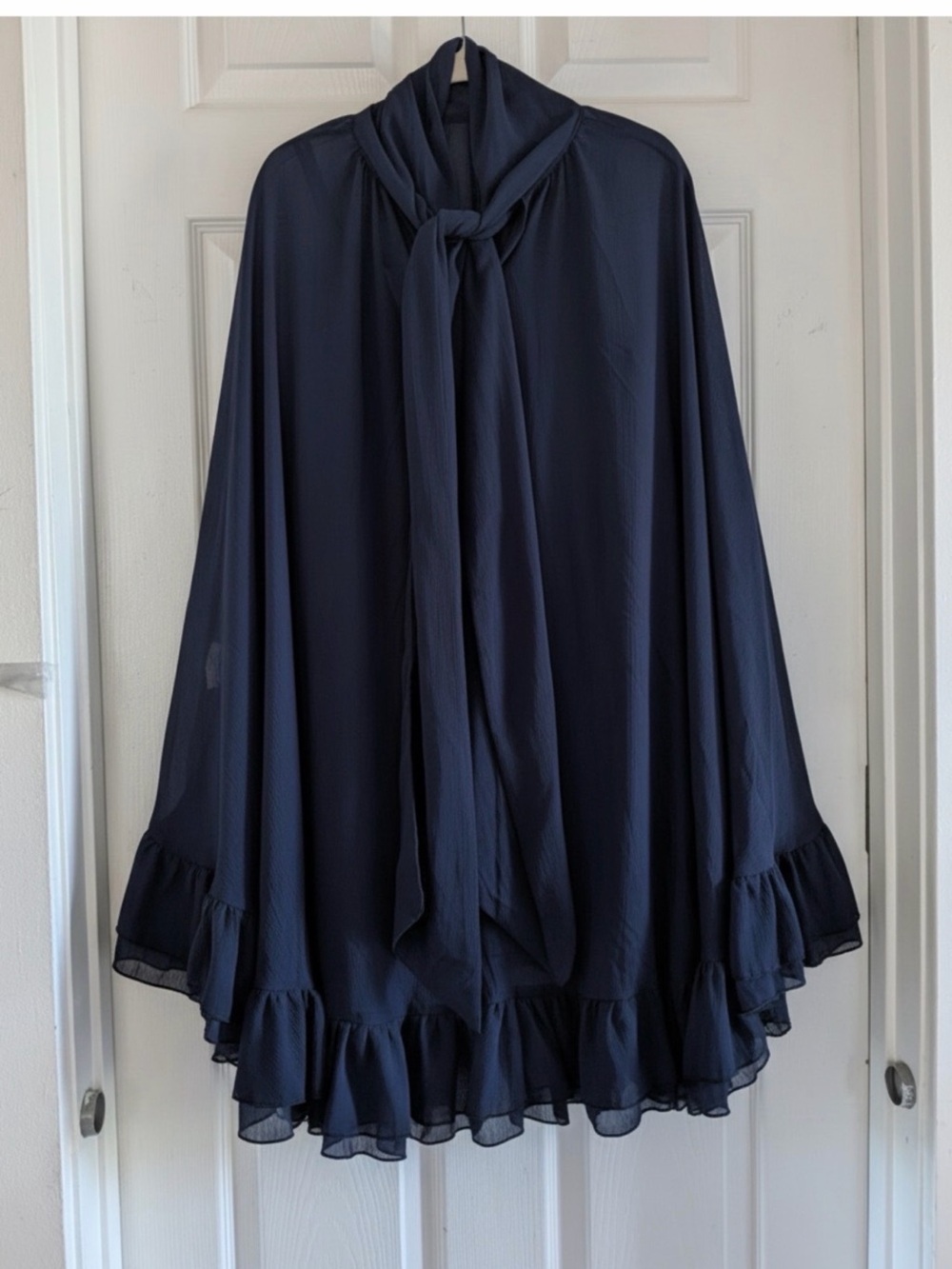 Commense Semi-Sheer Chiffon Ruffle Dress With Outer Cape - Picture 9 of 16